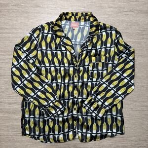 Show Me Your MUMU Satin Champagne Print Pajama Top Button Shirt M